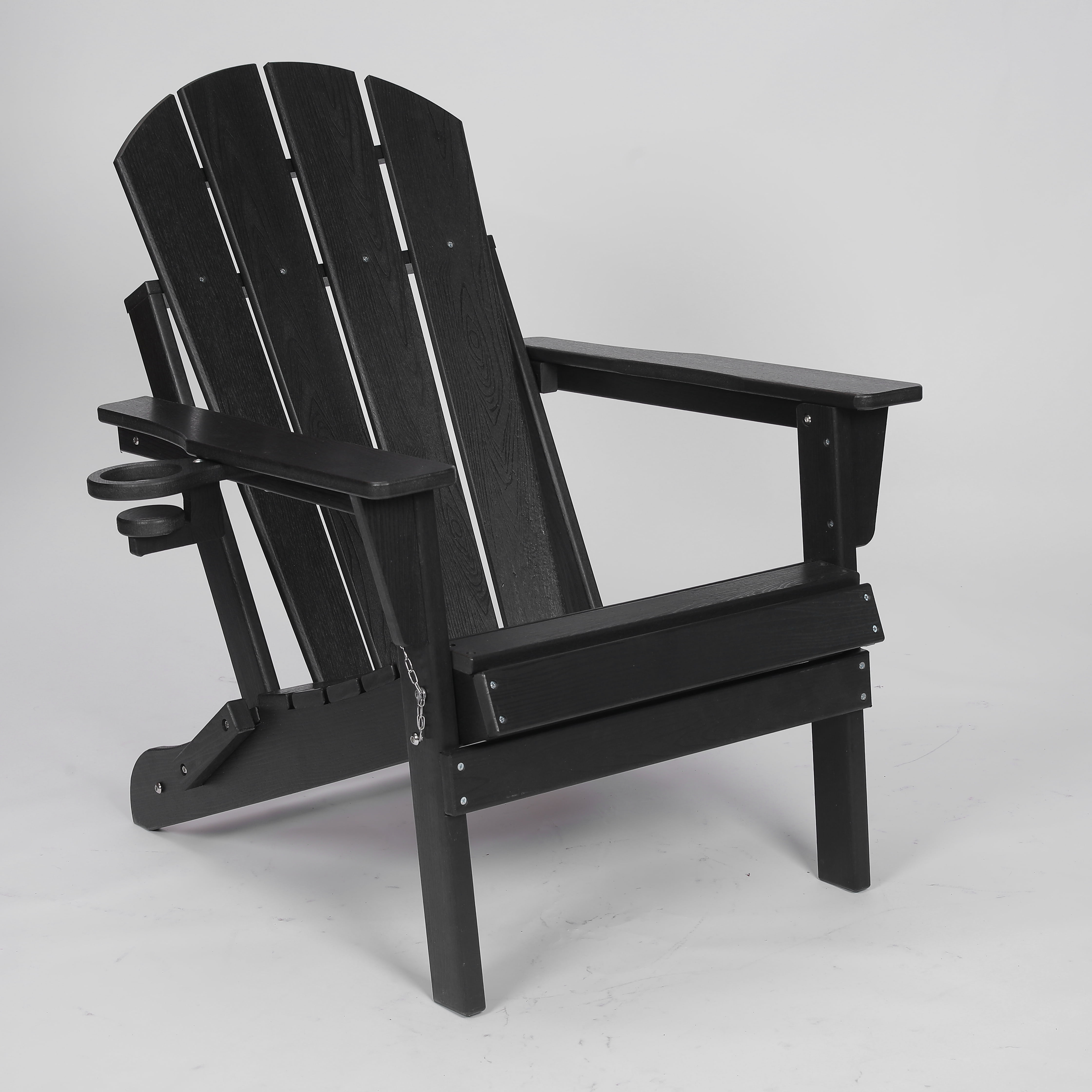 FFZ Hdpe Folding Adirondack Chair With Dual Cup Holder Composite Wood Texture Black
