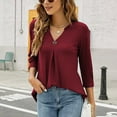 thumbnail image 5 of Solid Color V Neck T Shirts for Women Women's Casual V-Neck 3/4 Sleeve Solid Waist T-Shirt Blouse Tops Long Sleeves Top Long Sleeve Hoodie Sweatshirt Pullover Tops Blouse, 5 of 5