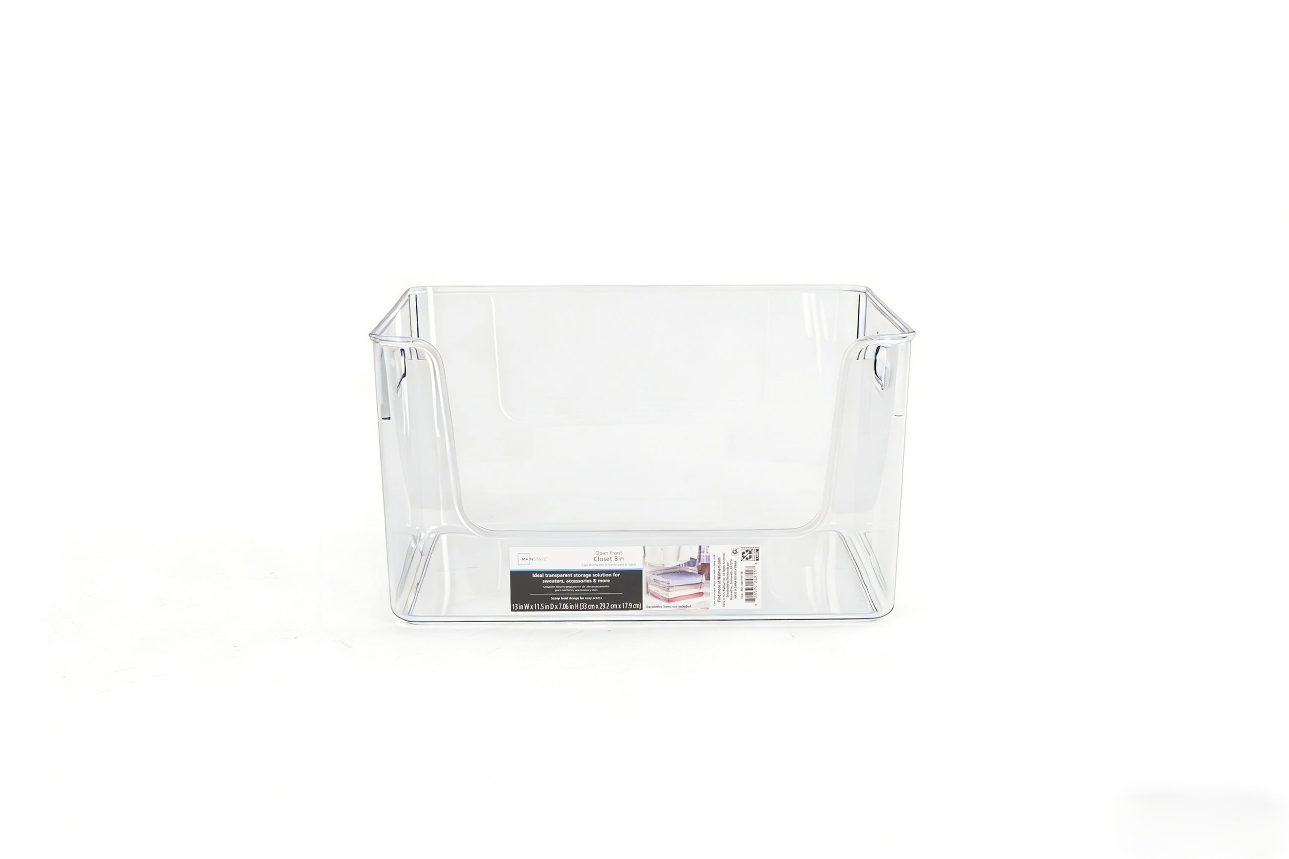 (3 pack) Mainstays Clear Glossy Plastic Open Front Organizer Bin , Single Size Organizer Bin, Adult Size