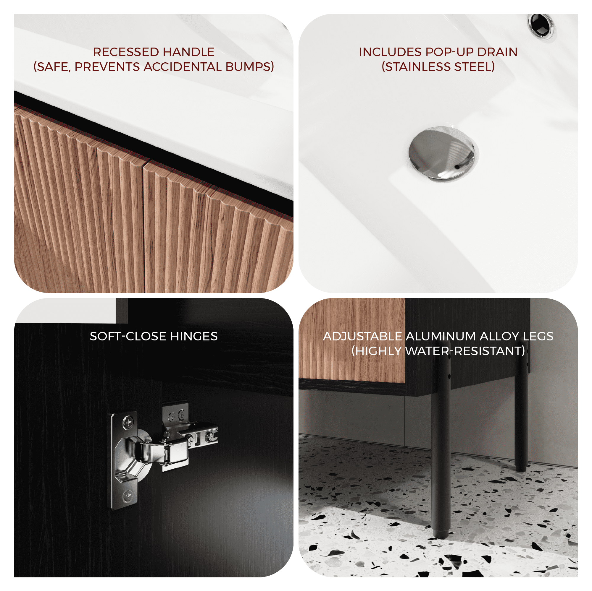 24 Inch Modern Bathroom Vanity Base Cabinet Only, Freestanding or Wall-Mounted with Soft Close Double Doors & Adjustable Shelf, Aluminum Legs (23.4" W x 17.9" D, Walnut & Black, No Sink)