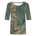 thumbnail image 4 of 3/4 Sleeve T Shirts For Women Trendy Classic Print Round Neck Loose Casual Pullover Tunic Summer Outfits Clothes 2025 Green XL, 4 of 5