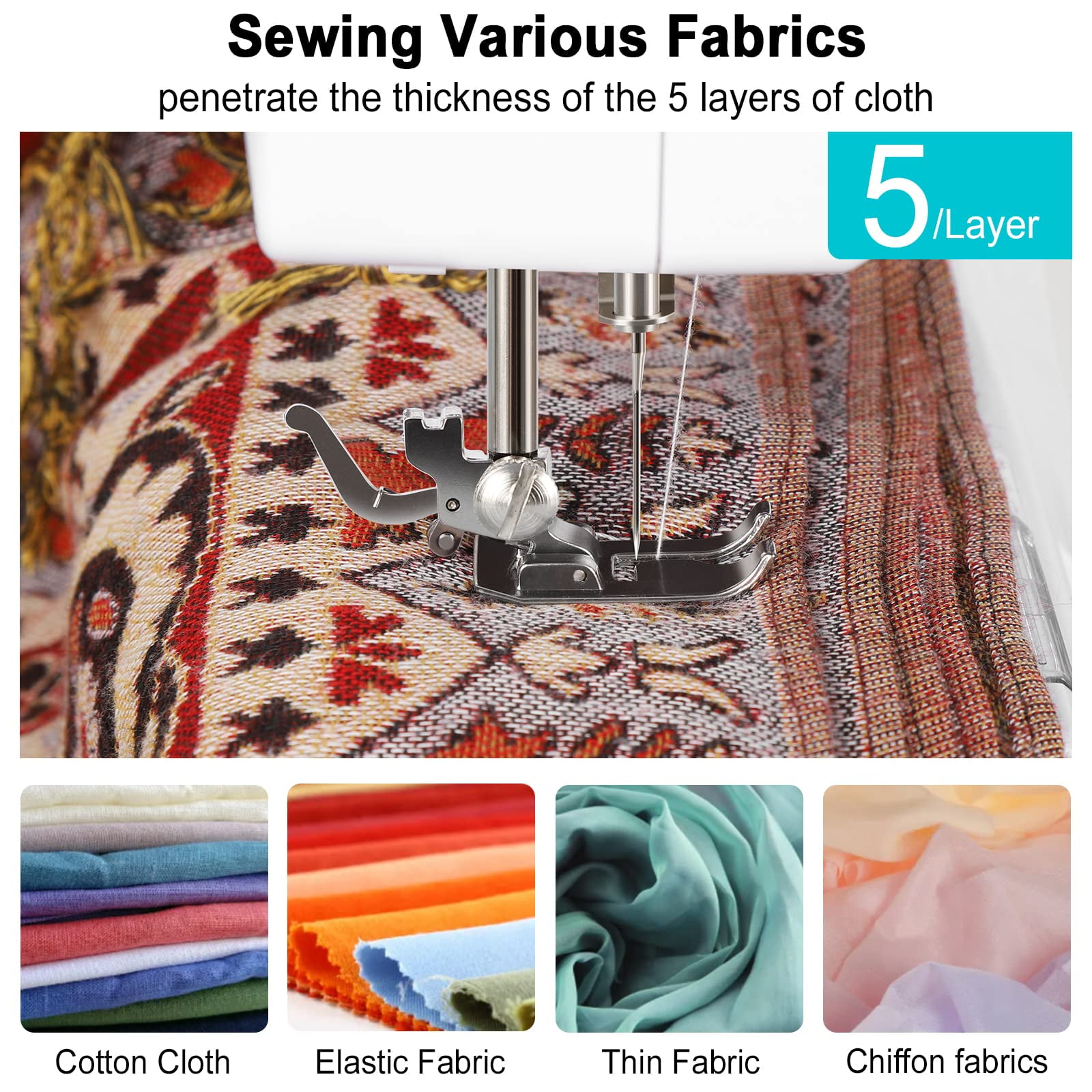 Mini Sewing Machine for Beginners, Electric Portable Small Sewing Machine with 12 Built-In Stitches Reverse Sewing Adjustable Speed LED Light Foot Pedal Heavy Duty Household Mending Stitching Machine