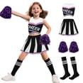 thumbnail image 2 of IROOZIGOTO Girls Cheerleader Costume Set Blue White Sleeveless Cropped Top Pleated Skirt with Pom Poms Socks for Halloween Cosplay Themed Party, 2 of 9
