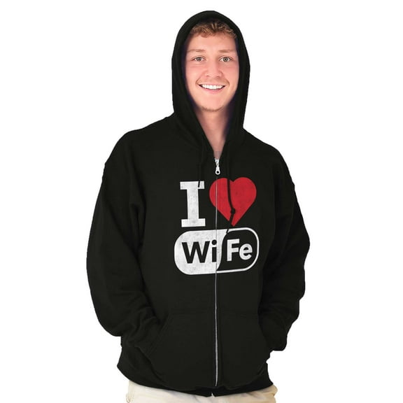 Love Wife Wi-Fi Funny Husband Married Zip Hoodie Sweatshirt Men Brisco Brands S
