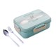 thumbnail image 1 of Caja de almuerzo ecológica de paja de trigo con compartimentos, 1200ml, ideal para microondas, incluye cuchara y tenedor de acero inoxidable, color verde nórdico., 1 of 6