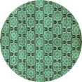 thumbnail image 1 of Ahgly Company Machine Washable Indoor Round Abstract Turquoise Blue Modern Area Rugs, 5' Round, 1 of 4