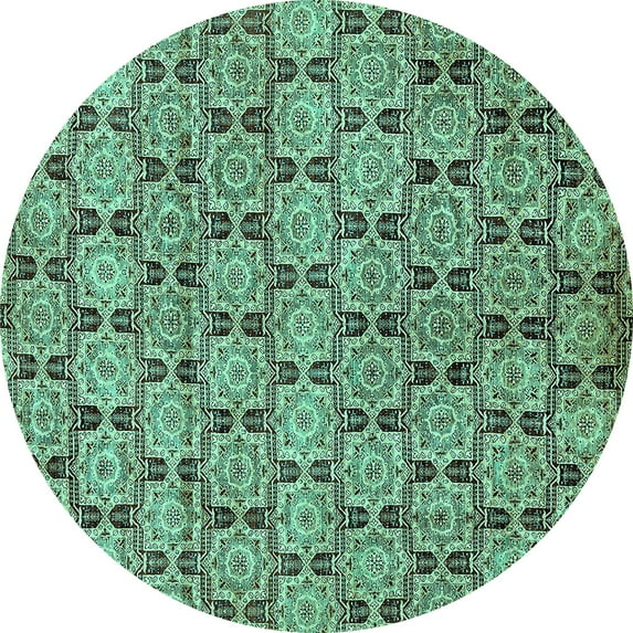 Ahgly Company Machine Washable Indoor Round Abstract Turquoise Blue Modern Area Rugs, 5' Round