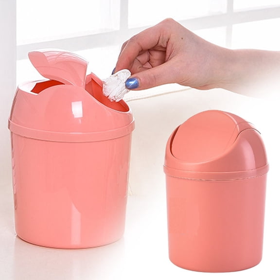 Mini Wastebasket, Plastic Trash Can with Swing Lid, Tiny Desktop Waste Garbage Bin for Home, Office, Kitchen, Vanity Tabletop, Bedroom, Bathroom, 1 Pcs, 7.6x5.6"