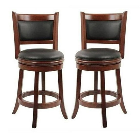 24" Wood Swivel Counter Stool in Cherry With Faux Leather Seat - Set of 2