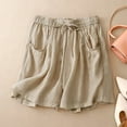 thumbnail image 2 of Cotton Linen Casual Shorts for Women Comfy Summer Elastic Waist Loose Beach Lounge Shorts with Pockets, 2 of 3