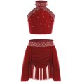 thumbnail image 2 of Linjinx Lyrical Dance Dress for Girls Ballroom Outfit Modern Dance Outfits Crop Top with Skirt Set Burgundy 10, 2 of 6