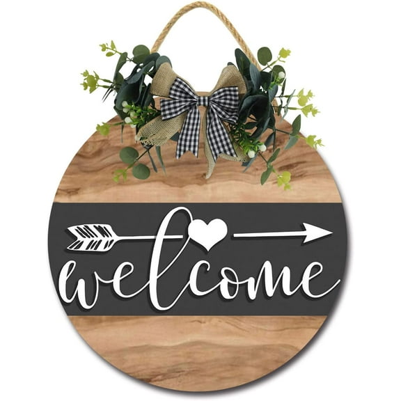 Eveokoki 12" Welcome Heart Round Wooden Door Hanger,Nursery,Front Door,Door Knob Decor,Living Room Sign, Wall Decor, Hanging Wood Sign, Bedroom Decor, Romantic Decor Sign