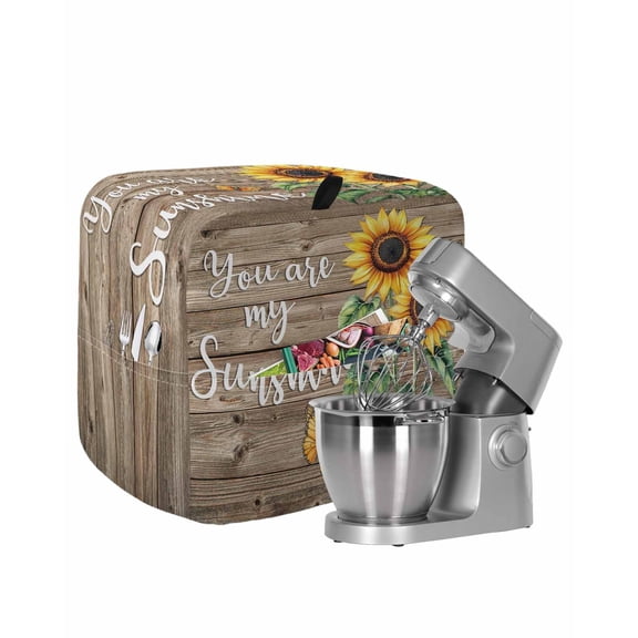 Yellow Sunflower Stand Mixer Dust Cover with Storage Pocket & Handles,Butterfly Sunshine Brown Farmhouse Wood Fits All Tilt Head & Bowl Lift Kitchen Appliance Cover Organizer Accessories,6-8 Quart