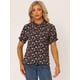 thumbnail image 4 of Blusas de mujer con volantes de manga corta floral con cuello simulado y volantes Negro Floral XL, 4 of 6