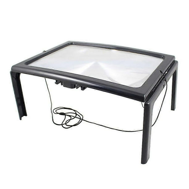 Lupa de escritorio A4, rectangular, manos libres, de página completa, con 4 luces LED iluminadas, aumento de lectura 3x