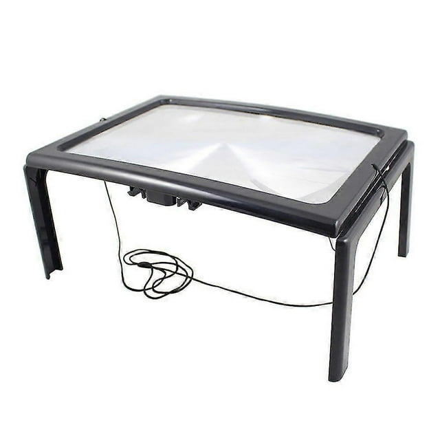 Lupa de escritorio A4, rectangular, manos libres, de página completa, con 4 luces LED iluminadas, aumento de lectura 3x