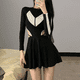 thumbnail image 5 of Vestido de traje de baño deportivo para mujer, traje de baño de una pieza, cubre el vientre, aguas termales, bloqueo de Color, mangas largas, falda avanzada, ropa de playa, 5 of 5