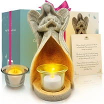 OakiWay Angel Resin Memorial Candle Holder – Thoughtful Sympathy Gift with Flickering LED Tealight and Gift Card to Honor Loved Ones and Bring Comfort