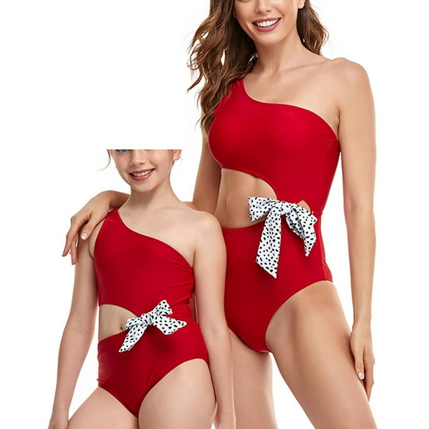 Matching Swimsuit Set Bow One Piece One Shoulder Quick Dry Beach