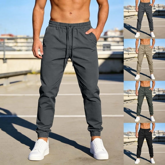 Men’s Casual Joggers Pants, Trousers, Elastic Waist Zipper Pocket Straight Leg, Lightweight Breathable Quick Dry for Gym Workout Running Hiking Daily | AKLJWH,Black L