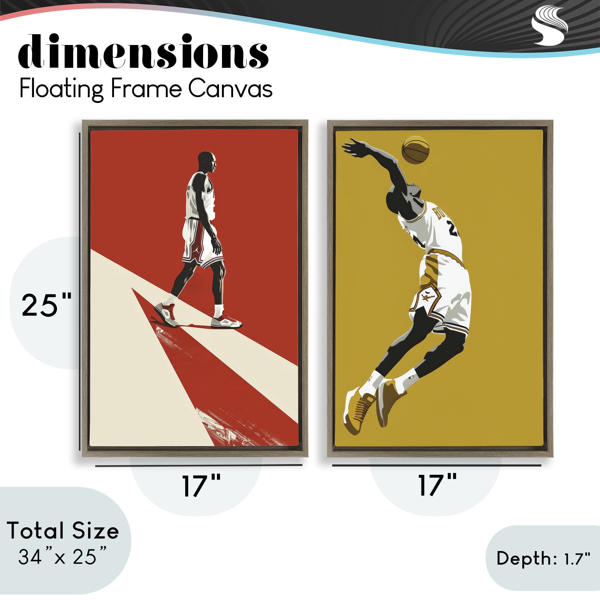 Stupell Industries Iconic NBA Champions 2 Piece Brown Framed Floater Canvas Set, design by Ray Powers