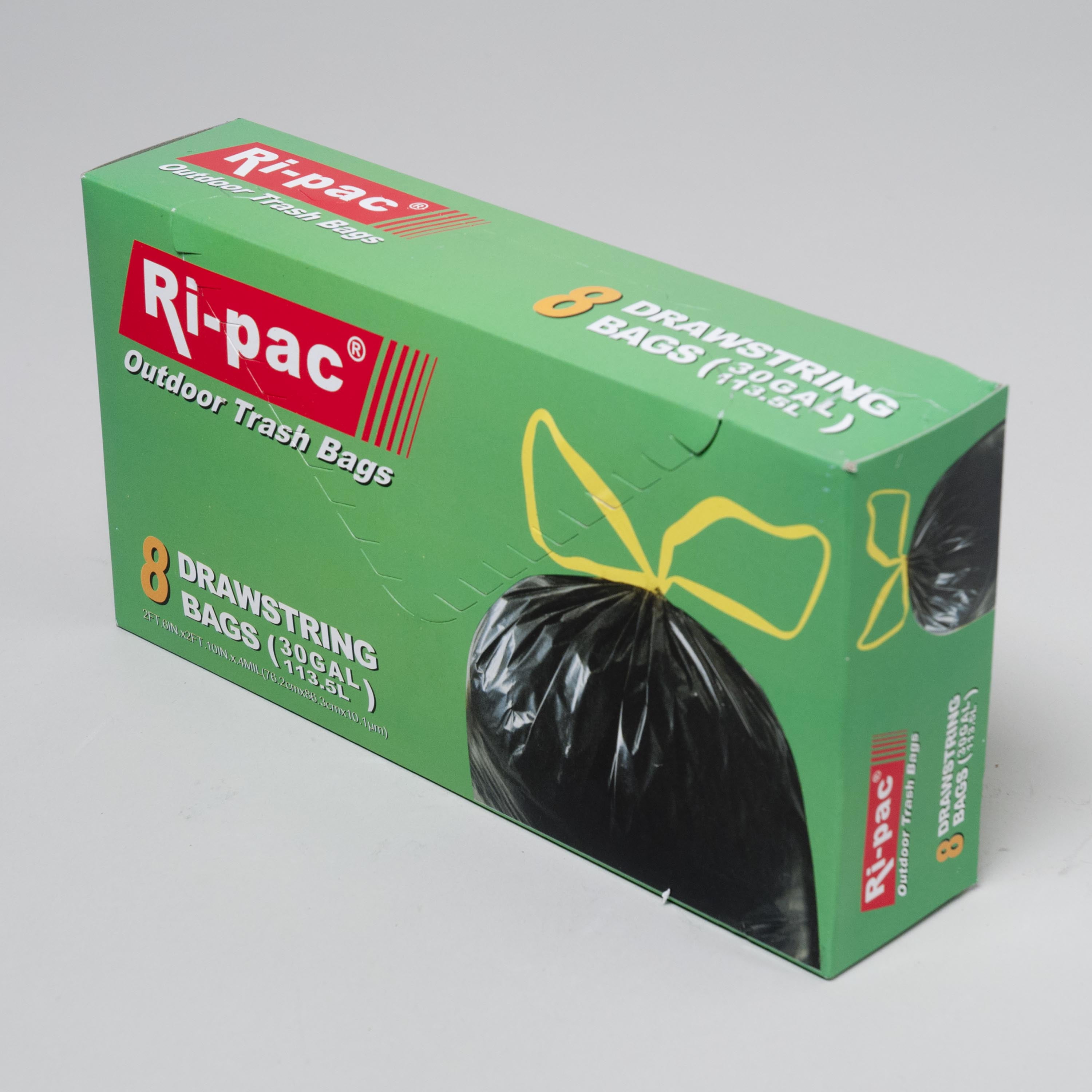 RiPac 30 Gallon Outdoor Drawstring Trash Bags, 8 Ct