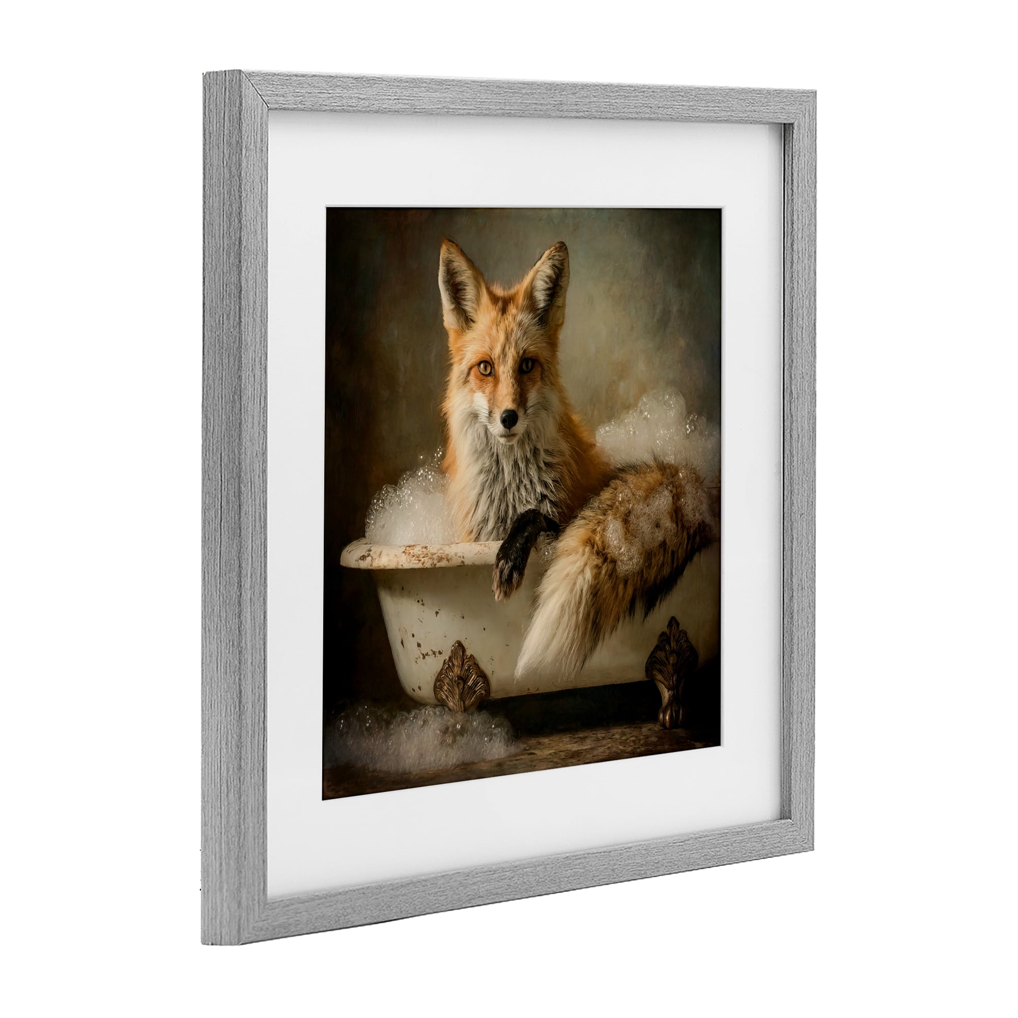 Stupell Industries Red Fox Bubble Bath Gray Framed Print Under Glass, design by Tina LeCour