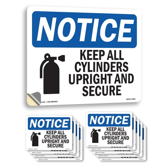 Keep All Cylinders Upright And Secure OSHA Notice Vinyl Decal Label 24 Inch x 18 Inch - 10 Pack