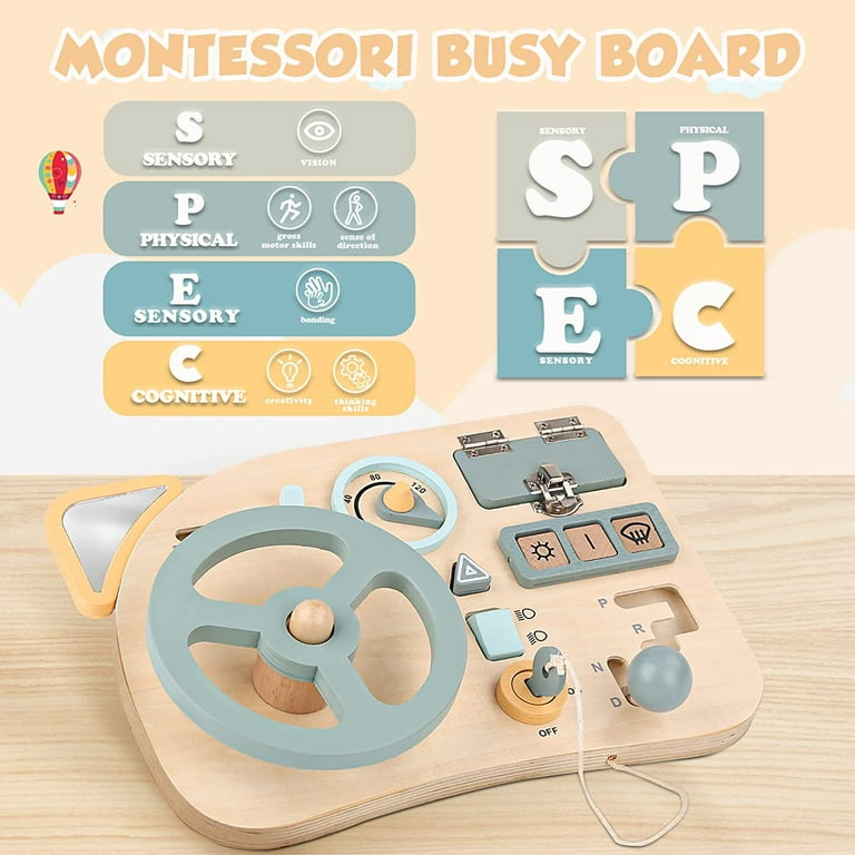 Montessori Spielzeug Steuerrad Kinder Lenkrad Busy Board Holzspielzeug  Activity Board Motorikspielzeug Reisespiele Kinder ab 1 2 3 