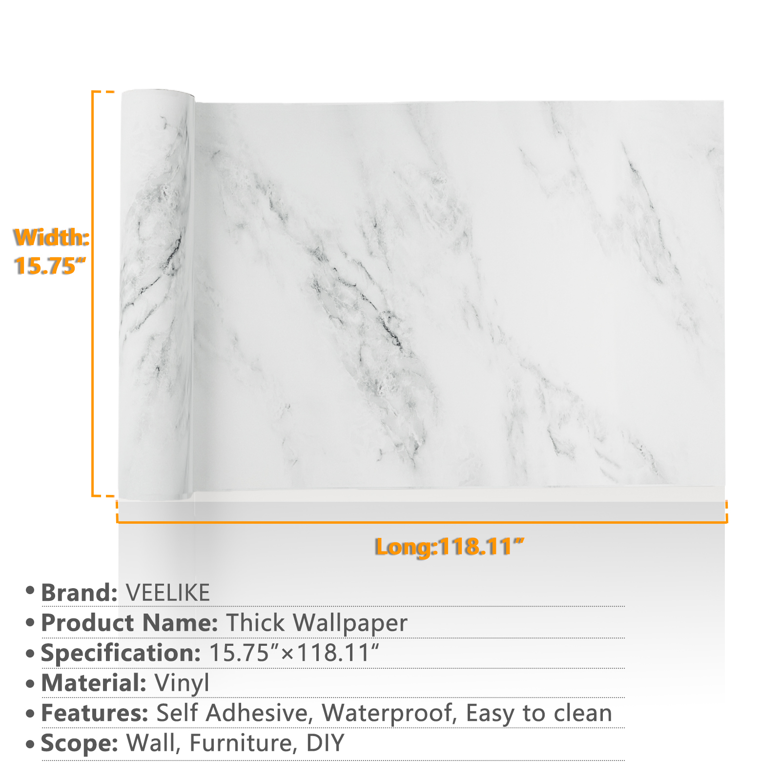 VEELIKE White Marble Contact Paper for Countertops Waterproof Grey Marble Wallpaper Peel and Stick Wallpaper for Kitchen Self Adhesive Paper Removable Wall Paper for Cabinets Walls 15.7"x354"