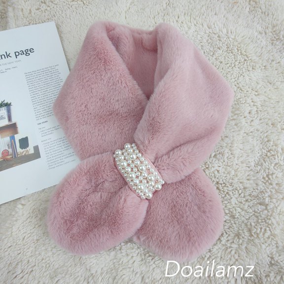 Women Double Sided Thicken Neck Warmer Neckerchief Plush Warm Winter Scarf Soft