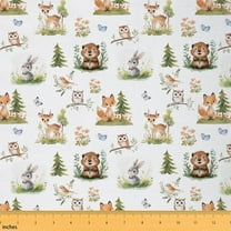 Manfei Kids Cute Animals Fabric by the Yard (1 Yard), Cartoon Owl Fox Deer Decorative Fabric by the Yard, Rabbit Bird Butterfly Sewing & Crafting Fabric