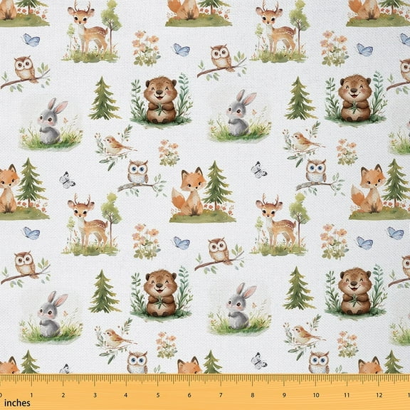Manfei Kids Cute Animals Fabric by the Yard (1 Yard), Cartoon Owl Fox Deer Decorative Fabric by the Yard, Rabbit Bird Butterfly Sewing & Crafting Fabric