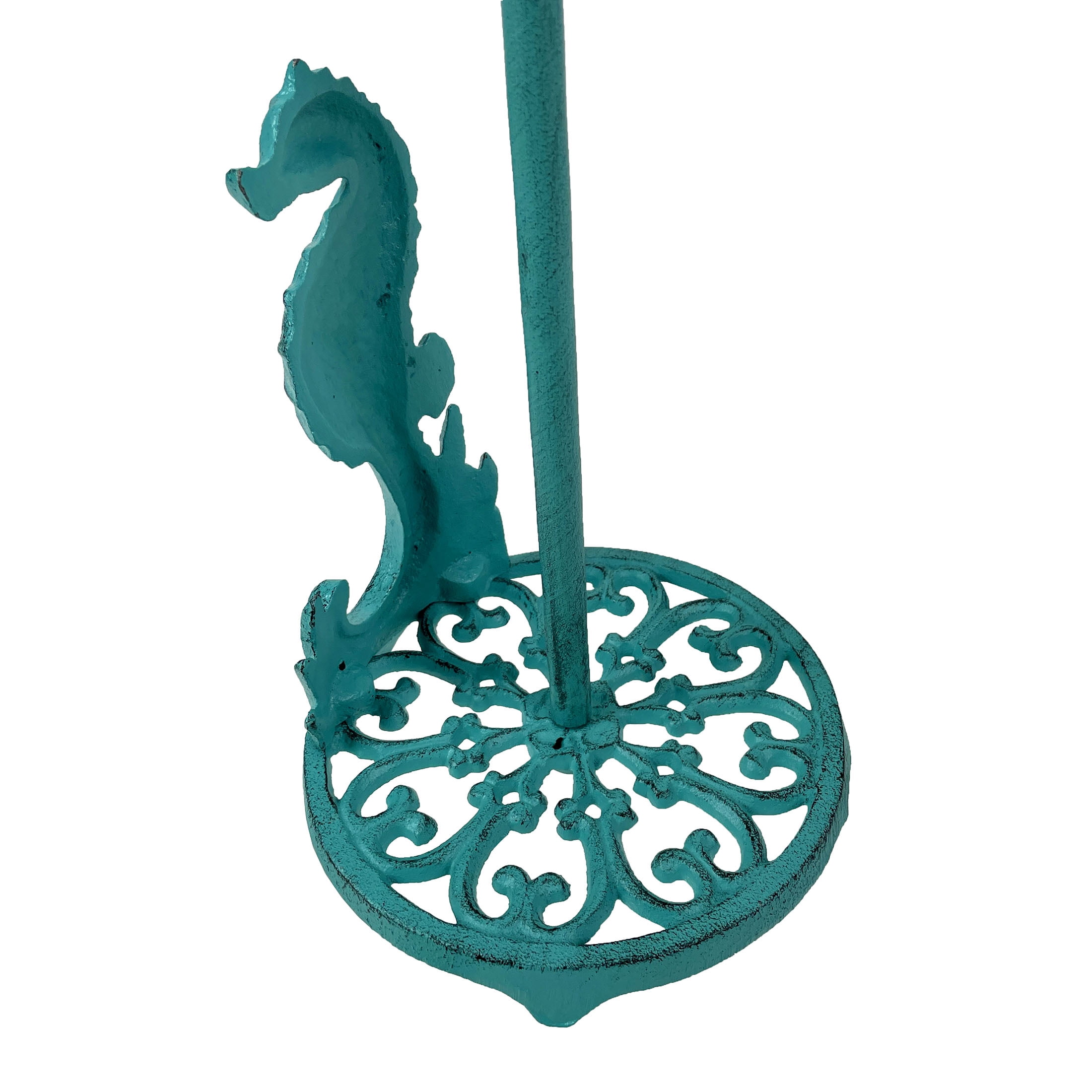 Things2Die4 Seahorse Cast Iron Paper Towel Holder - Elegant 13” Tall Nautical Style Decor - Turquoise - Size 13 inches