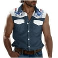 thumbnail image 1 of Camisas de Cuello para los Hombres de Moda Casual Imprimir Turndown Cuello sin Mangas Bolsillos Deportivos Tanque, Ligero Top de Verano, 1 of 5
