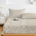 thumbnail image 6 of Cal.King Size Fitted Sheet Set - Beige Damask 3 Piece Bedding Sets 16" Deep Pocket Fitted Sheet with 2 Pillowcases, Vintage Country Scroll Floral Patterned Brushed Microfiber Hotel Luxury Bed Sheets, 6 of 9