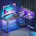 thumbnail image 2 of Sofanext 53" Gaming Desk with Hutch, Reversible L-Shaped Desk with LED Light, USB Ports & Power Outlets, Home Office Desk with CPU Stand, Carbon Fiber Black, 2 of 8