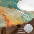 thumbnail image 4 of Orange Teal Red Table Cloth, Round Fitted Tablecloths with Elastic Edge, Boho Ethnic Abstract Splashing Art Wipeable Waterproof Table Cover for Kitchen Wedding 36-44 Inches, 4 of 4