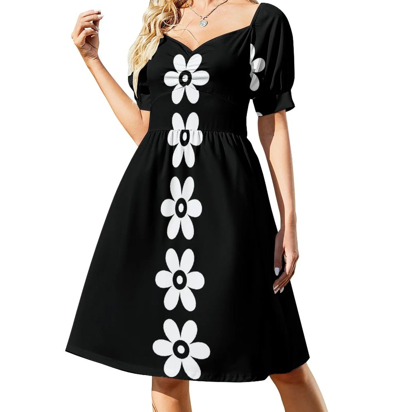 Black & White - Retro Daisy Flower - 60s Mod Dress Woman clothes ...