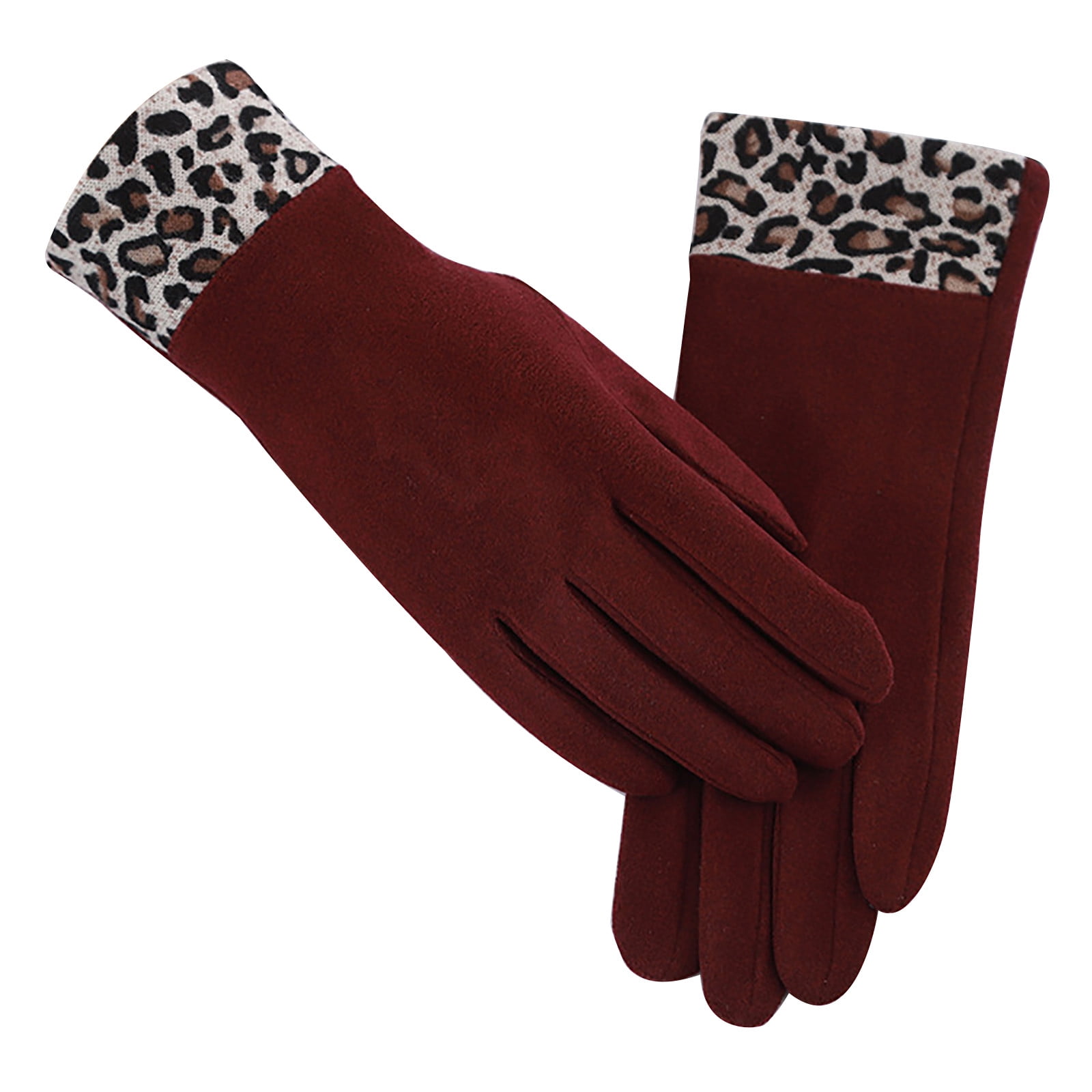 OAVQHLG3B Gloves Women's Leopard Print Gloves With Fleece T-ouch Screen For Index Finger
