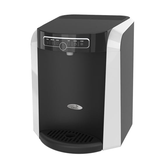 Oasis Aquarius Plumbed Hot/Cold Countertop Water Cooler, 16 15/16"H x 13 1/4"W x 14 1/2"D, Black/Silver