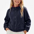 thumbnail image 3 of HAOTAGS Girls Fleece Jacket (3-14) Casual Stand Up Collar Zip Up Long Sleeve Warm Outerwear Navy Size 5T, 3 of 6