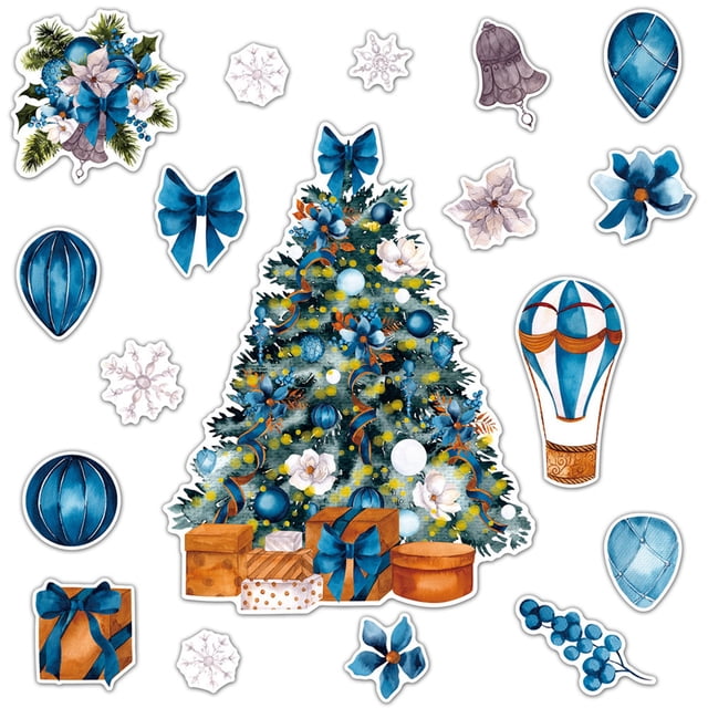 Christmas Kitchen Decor 18-PC Blue Christmas Magnetic Refrigerator Dishwasher Decor Kitchen Set Blue Christmas Tree