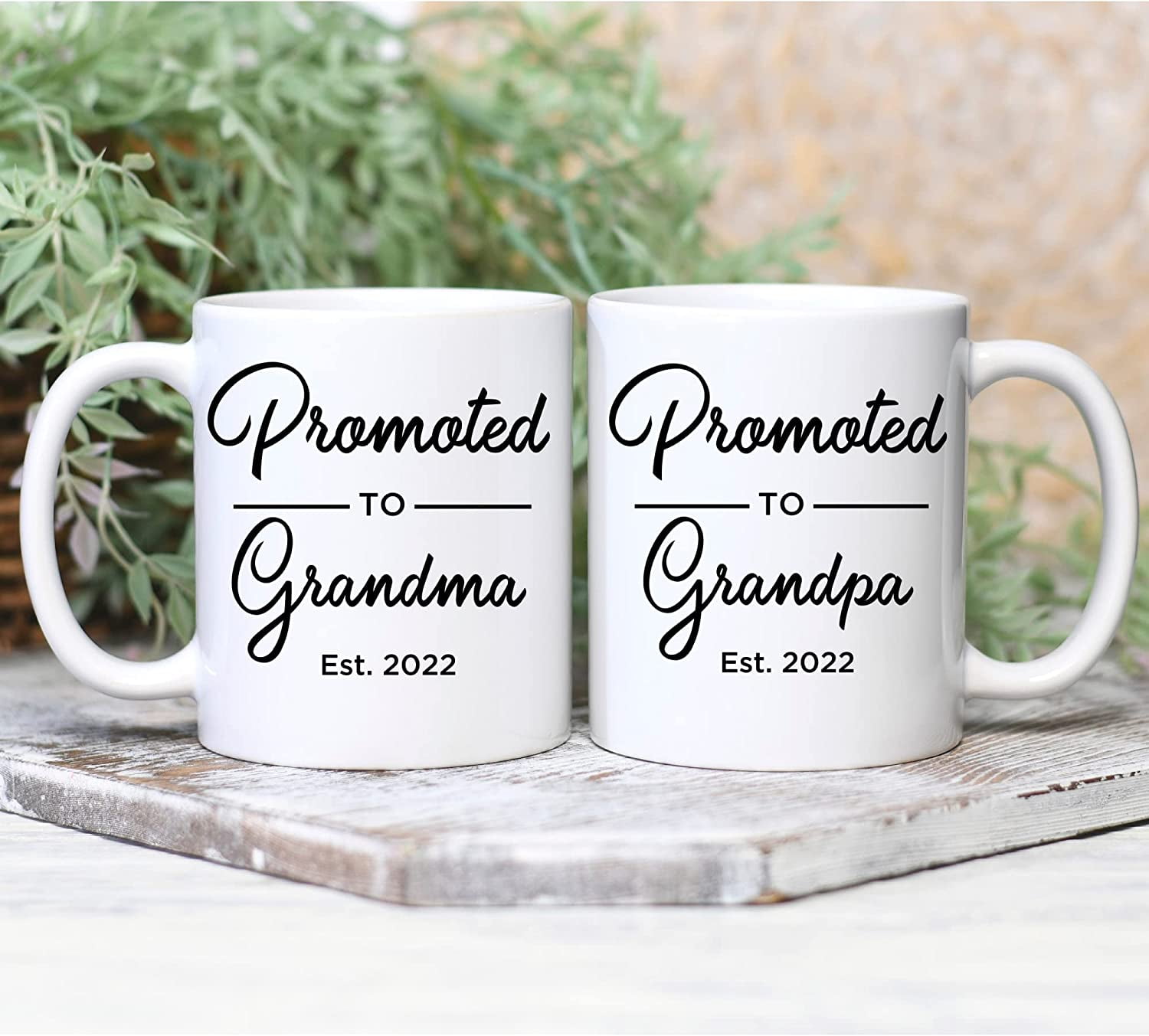 Grandparents Pregnancy Reveal Coffee Mugs, Baby Announcement Mug Set, Promoted to Grandma & Grandpa Cups, Future Grandfather Custom Year Gift Ideas, Grandmom to Be Gifts