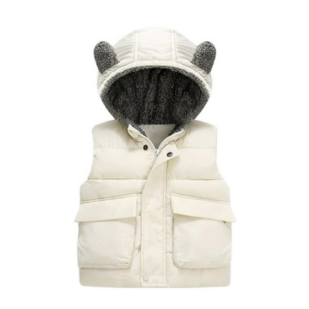 

URMAGIC 1-6T Baby Girl Boy Ear Hooded Puffer Vest Fleece Lined Warm Waistcoat Outerwear