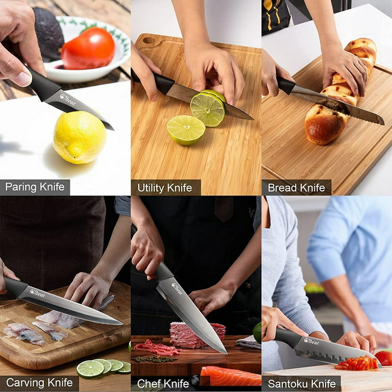 Set of 6 Cuisinart Knives - 7SAN, 8CF, 8BD, 6UT, 3PR, 8SL Orange Handles-  Covers