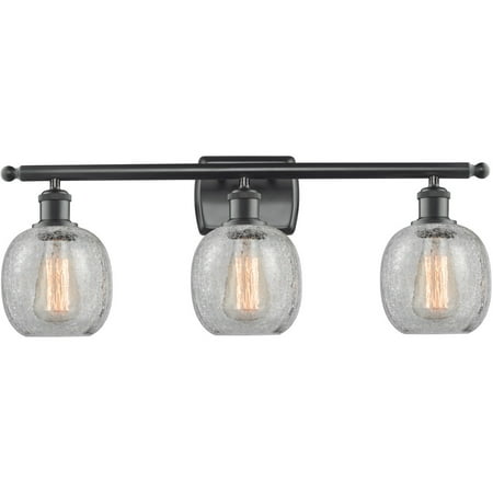 

Matte Black Tone Bathroom Vanity 26 Wide Steel/Cast Brass/Glass Medium Base 3 Light Fixture