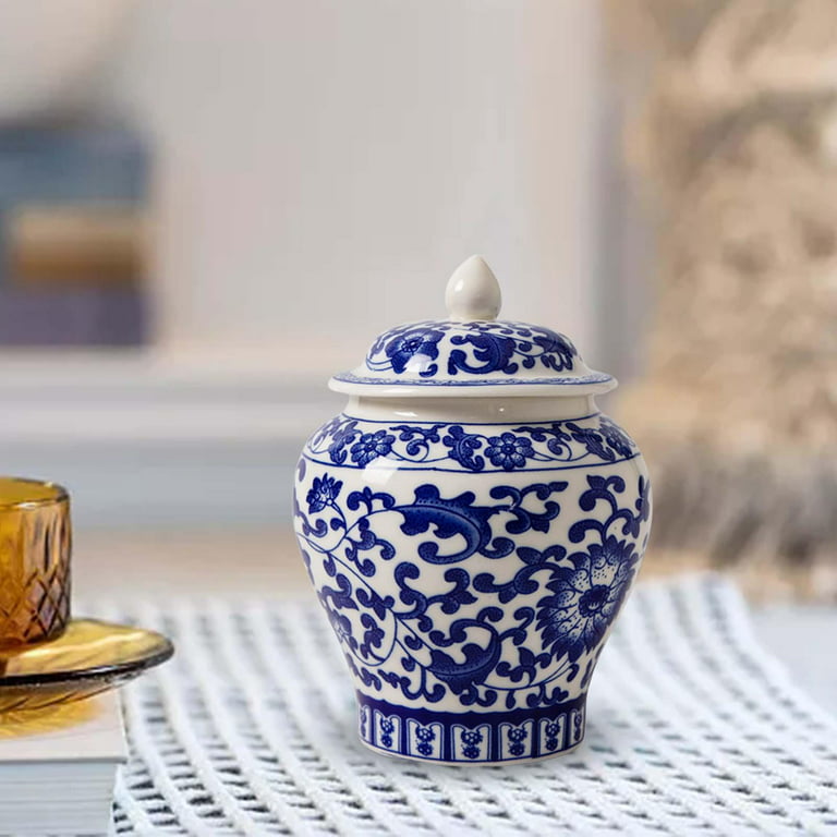 Ceramic Ginger Jar, Porcelain Jars Chinoiserie Vintage Style with Lid  Chinese Vase Asian Ginger Jar for Wedding Table Decoration Party Home Style  A