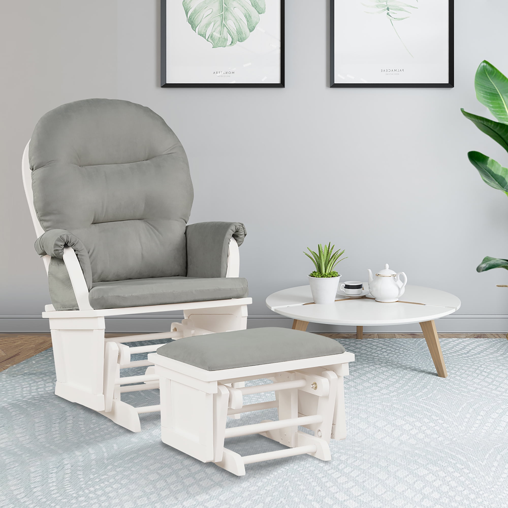 Costway Baby Nursery Relax Rocker Rocking Chair Glider Ottoman