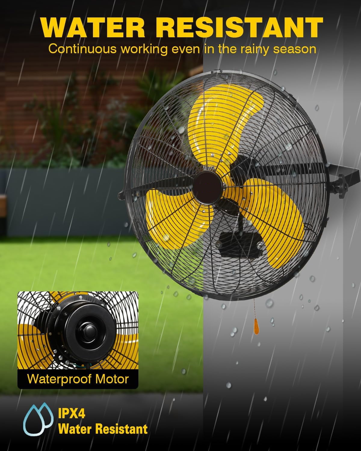 Ken Brown 20"  Waterproof Wall Mount Fan High Velocity 4650 CFM Industrial Grade, 3-Speed, IPX4 Waterproof, for Garage, Warehouse, Patio